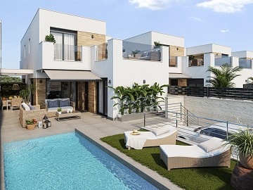 Moderne Neubau-Doppelhaushälften mit privatem Garten und Swimming-Pool in ruhiger Wohnanlage